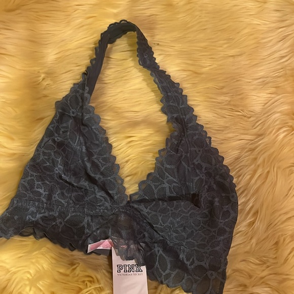 Victoria’s Secret PINK  NWT denim bluev floral lace halter Bralette  bra - Picture 3 of 6